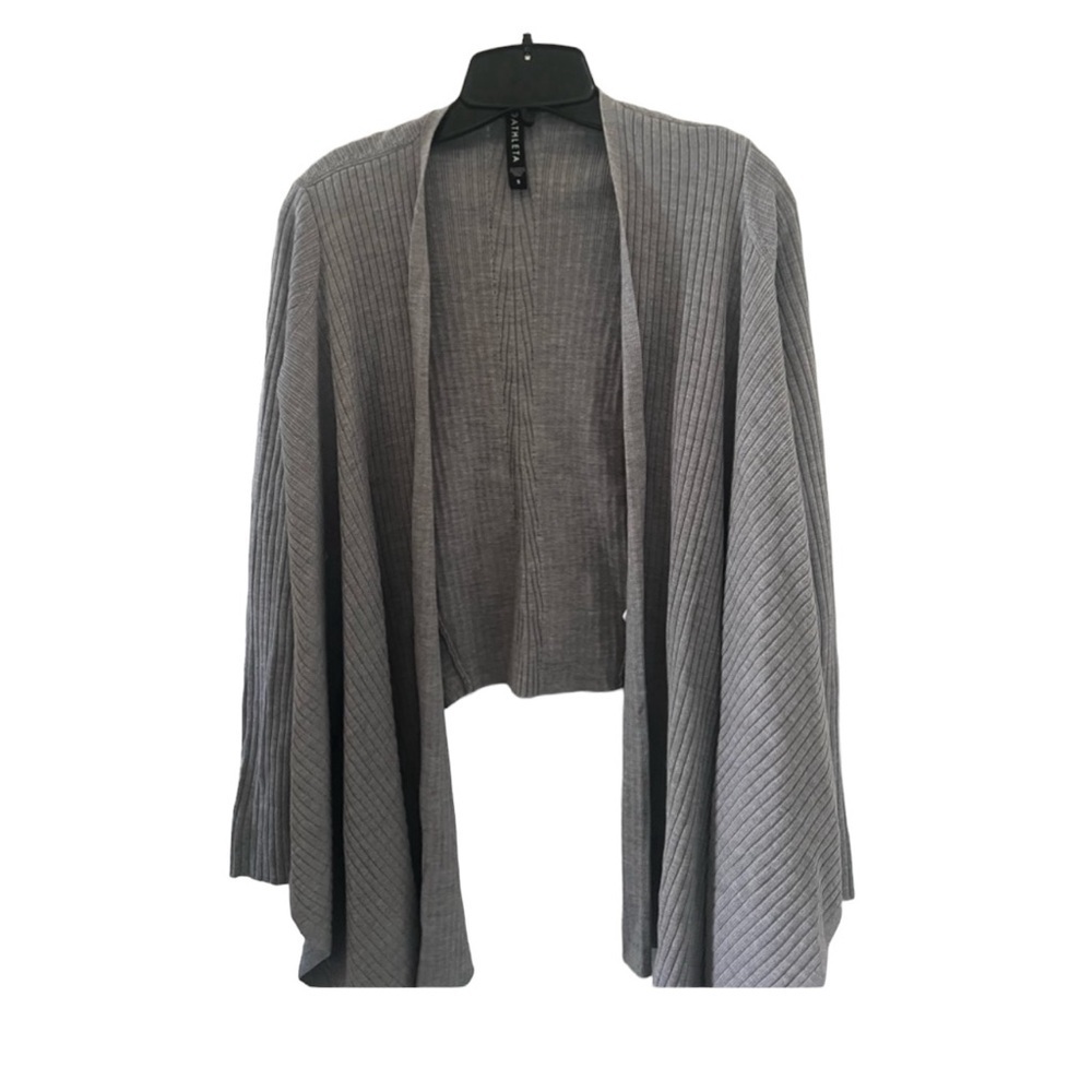 Athleta Gray Ribbed Open-Front Cardigan small